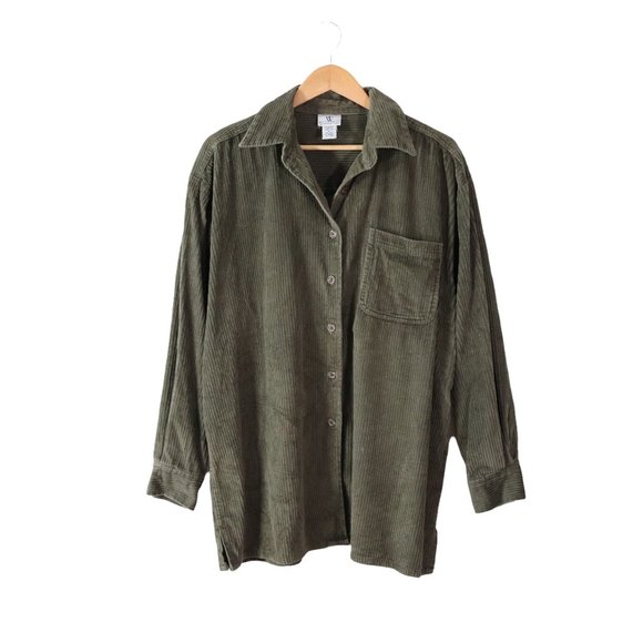 SOLD vintage 90s olive wide wale corduroy shirt jacket XL womens green - Picture 5 of 6